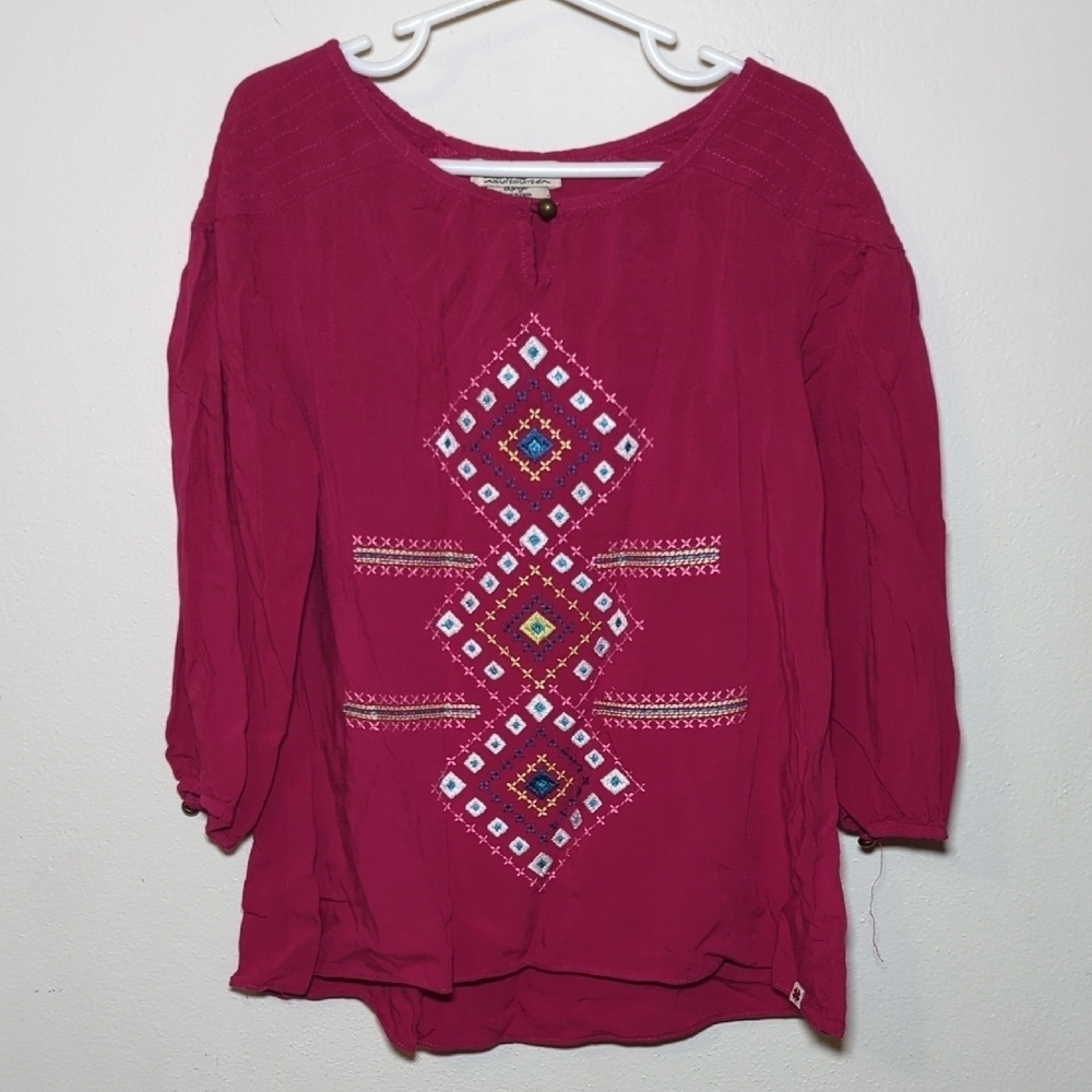 Lucky Brand Magenta Embroidered Tunic with Shoulder Stitching Girls Size Large